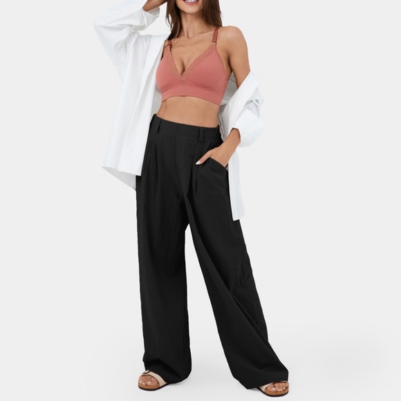 HALARA High Waisted Plicated Wide Leg Palazzo Cotton Pants NWT - Picture 4 of 7